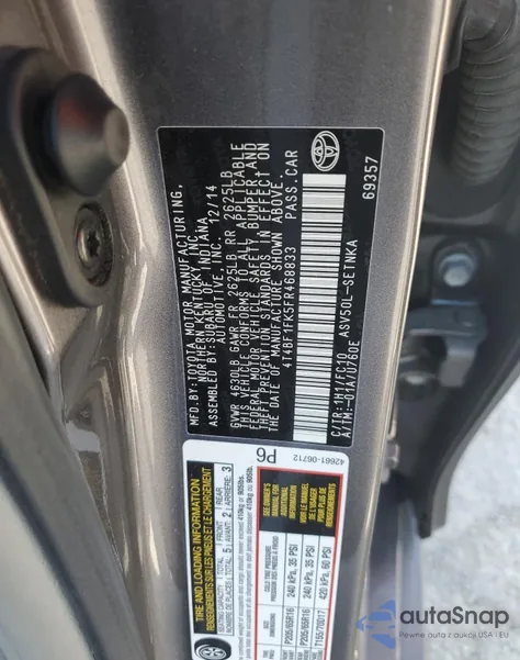 2015 Toyota Camry Le from USA, damaged, VIN 4T4BF1FK5FR468833